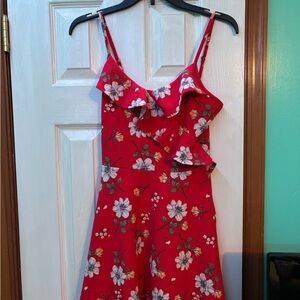 Floral Red Ruffle Dress